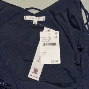 Willow & Clay Navy Blue Sheer Lined Sequin Top Strappy Tank Blouse Women's S NWT